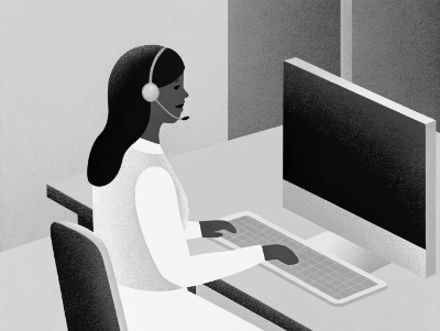 A dispatcher wearing a phone headset managing the distribution of medical equipment.